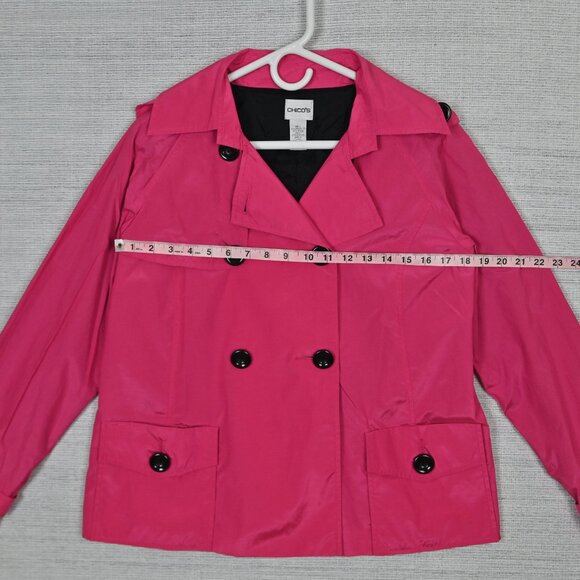 Chico's 70s Retro Preppy Lightweight Windproof Magenta Short Trench Coat Size 1 - Picture 13 of 16